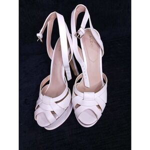 Aldo Womens White Platform Stiletto Sandals Strappy Ankle Strap Peep Toe Heels